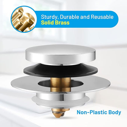 Bathtub Drain Stopper, Tub Stopper/Bathtub Plug for Tip Toe/Trip Lever/Lift&Turn Tub Drains, Bath Tub Drain Stoppers Designed for 1.5"-1.72" Drain Hole w/3 O-Rings,Chrome Plated