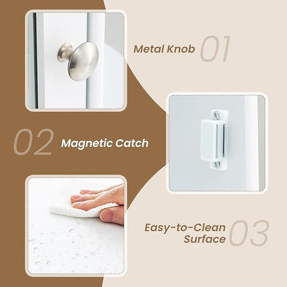 Tangkula Bathroom Medicine Cabinet, Wall Mounted Storage Cabinet with Mirror Door, Removable & 3 Adjustable Shelves, Wooden Hanging Wall Mirror Cabinet for Bathroom Living Room Laundry (White)