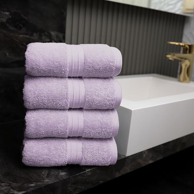 Hand Towels Set of 4-100% Cotton & Luxury, Large (16"x 28") Decorative, Soft, Cozy and Absorbent - Versatile, Perfect as Hand Towels Set for Bathroom, Bathroom Face Towel - Lilac