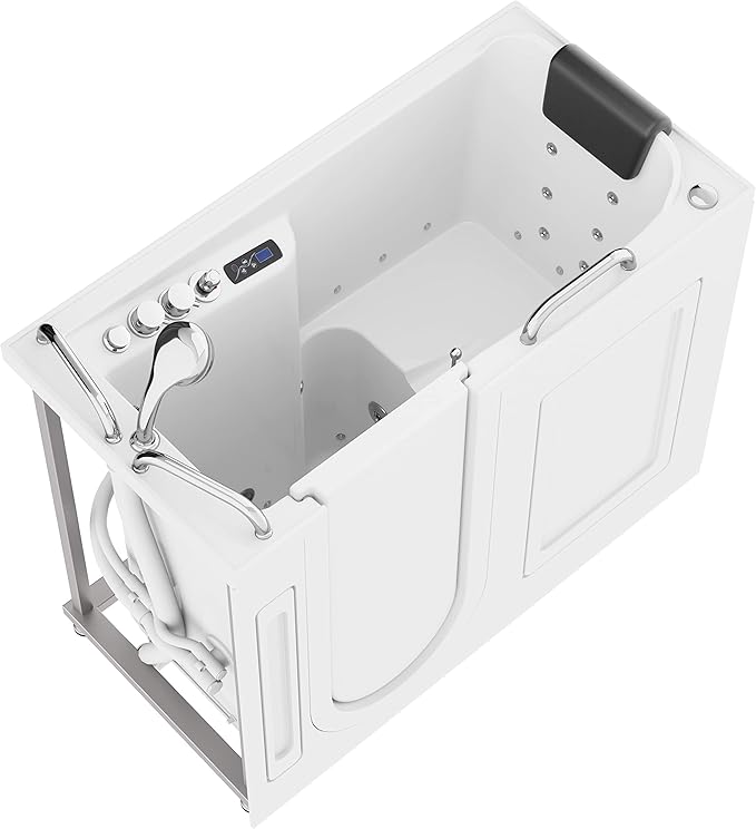 ANZZI Walk In Tub 53" x 27" Left-Drain Bathtub, Air & Whirlpool Massage Jets, Quick Fill with 6‑Setting Handheld Shower, Aromatherapy, Bath Pillow, LED Light | 2753FLWL