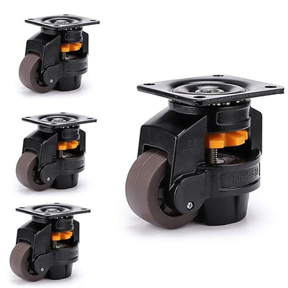 Skelang Leveling Machine Caster Model-80, Large Top Plate Leveling Wheel with Retractable NBR Pad for Heavy Workbench, Electric Equipment, Vending Machine, Total Loading Capacity 3300 Lbs, Pack of 4