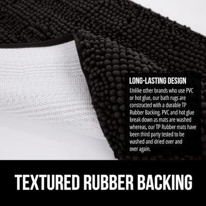 GORILLA GRIP Bath Rug Mat 48x24, Thick Soft Absorbent Chenille, Quick Dry Microfiber Mats, Rubber Backing Washable Shower Floor Rugs, Bathmat Runner, US Designed Bathroom Home Decor Accessories Black