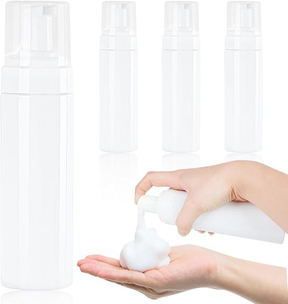 Foam Pump Bottle 200ml/6.8oz Empty Plastic Foam Dispenser Pump Bottle Travel Large Refillable BPA Free Lotion Bottles for Shampoo Shower Hand Soap Foaming (4 Pack) White