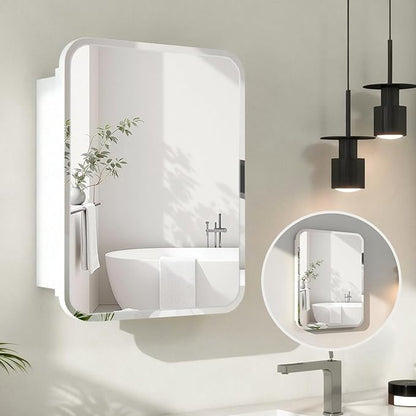 Rectangle Medicine Cabinet with Beveled Edge Mirror, No-Assembly Bathroom Wall Cabinet with Mirror, Adjustable Shelves, Tissue Slot, Recessed or Surface Mount (26" H x 20" W)