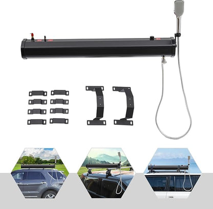 Portable Shower for Camping, 4.76-Gallon Portable Water Tank with Hose&showerhead Handheld, Roof Rack Mount Road Shower for Hiking, Car Wash, Pet Cleaning, Beach Vacations