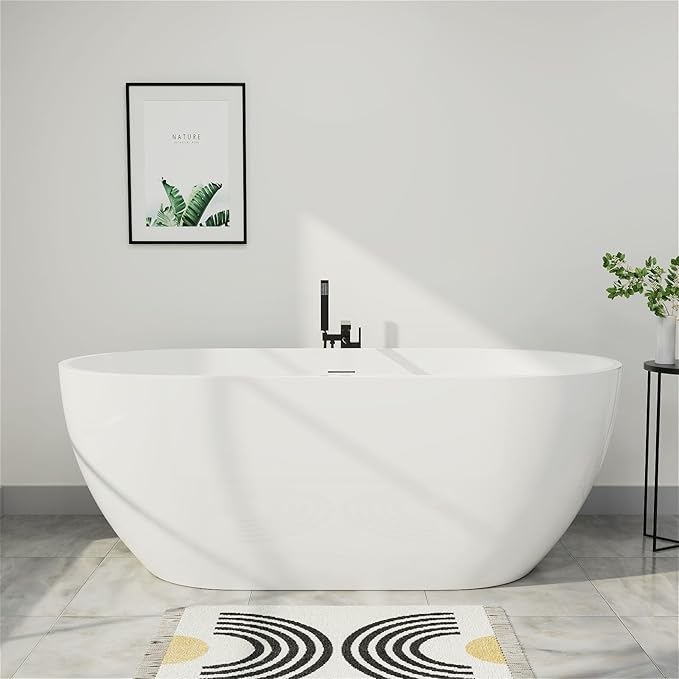 70" Acrylic Freestanding Bathtub, Double Ended Free Standing Tub, Soaking Tub with Integrated Slotted Overflow, Toe-Tap Chrome Drain, cUPC Certified, Glossy White