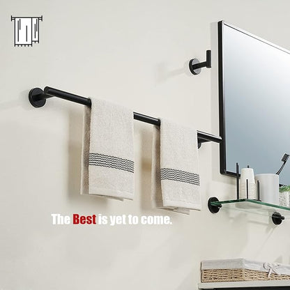 JQK Black Towel Bar, 27 Inch 304 Stainless Steel Thicken 0.8mm Towel Rack Bathroom, Towel Holder Matte Black Wall Mount, Useable Length 24 Inch 2 Pack, TB110L24-PB-P2