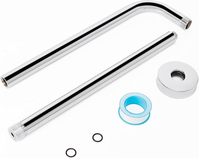 HarJue Shower Arm with Flange and Teflon Tape, Wall Mounted Shower Pipe 304 Stainless Steel Extension Arm for Fixed Shower Head & Handheld (24 Inch, Chrome)