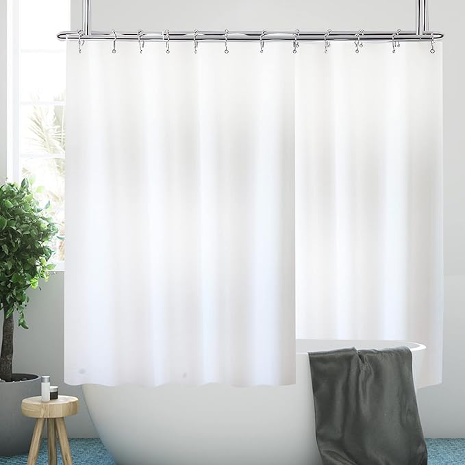 YISURE White Short 60 Inch Shower Curtain for Clawfoot Tub, 180x60 Wrap Around Liner with Magnets, PEVA Extra Wide Bathtub Curtain for Bathroom Vintage Freestanding Tub
