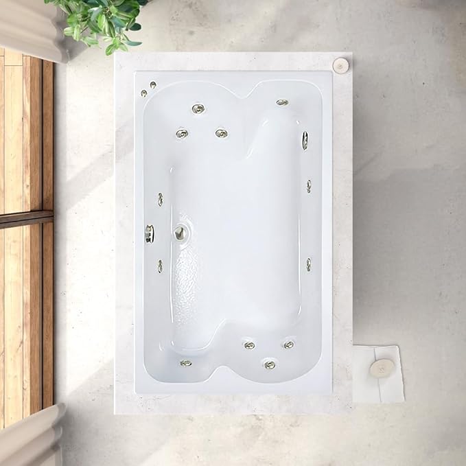 60 in. x 43 in. Acrylic Rectangular Drop-In Whirlpool Bathtub with Center Drain in Biscuit