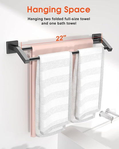 Alise Bath Double Towel Bars,Towel Holder Towel Racks for Bathroom Lavatory,24 Inch SUS304 Stainless Steel Towel Hanger Towel Rail Wall Mount,Matte Black