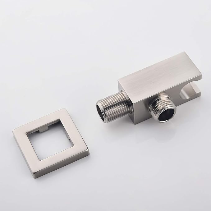 Wall Supply Elbow with Hand Shower Holder, Brass Square G1/2 Shower Hose Connector, Wall Mount Water Outlet for Bathroom Shower, Brushed Nickel