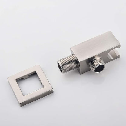 Wall Supply Elbow with Hand Shower Holder, Brass Square G1/2 Shower Hose Connector, Wall Mount Water Outlet for Bathroom Shower, Brushed Nickel