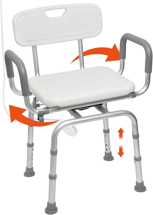 Shower Chair 360° Swivel Shower Chair for Inside Shower,Portable Seat with Back & Arms, Adjustable Height Seat for Bathtub,Tub Bench Stool for Bathroom Mobility Seat for Elderly, Disabled