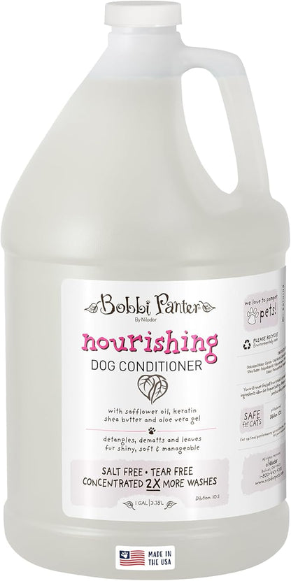 Bobbi Panter Nourishing Dog Conditioner - Detangles & De-Matts with Natural Safflower Oil, Keratin, Shea Butter, Aloe Vera for Fur, Sea Air Scent, 10:1 Concentrate, Made in The USA, 1 Gal.