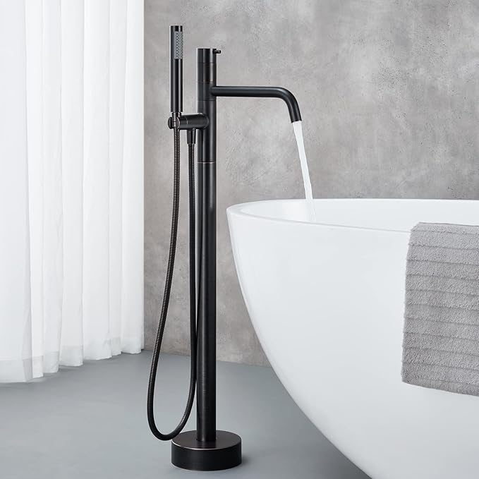 Freestanding Bathtub Faucet Floor Mount Tub Filler Oil Rubbed Bronze Brass Single Handle Bathroom Faucets with Hand Shower