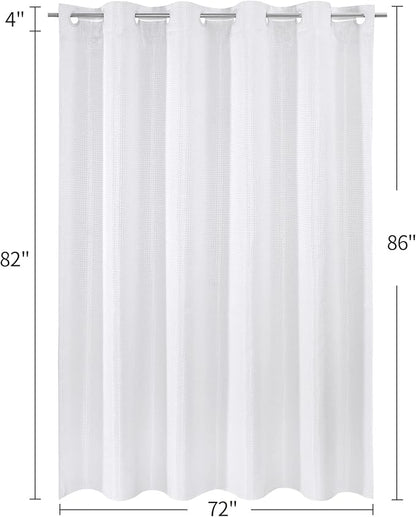 MitoVilla No Hooks Required Extra Long Shower Curtain Liner Set, 86 inch XL White Waffle Heavyweight Fabric Cloth Shower Curtains Set with Snap-in Liner for Modern Luxury Hotel & Spa Bathroom Decor