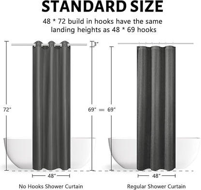 Furlinic No Hook Stall Shower Curtain or Liner,48" Wide Small Narrow Polyester Fabric Bathroom Curtains with 6 Split Plastic Grommets,Waterproof & Machine Washable,Dark Grey,48x72 Inch