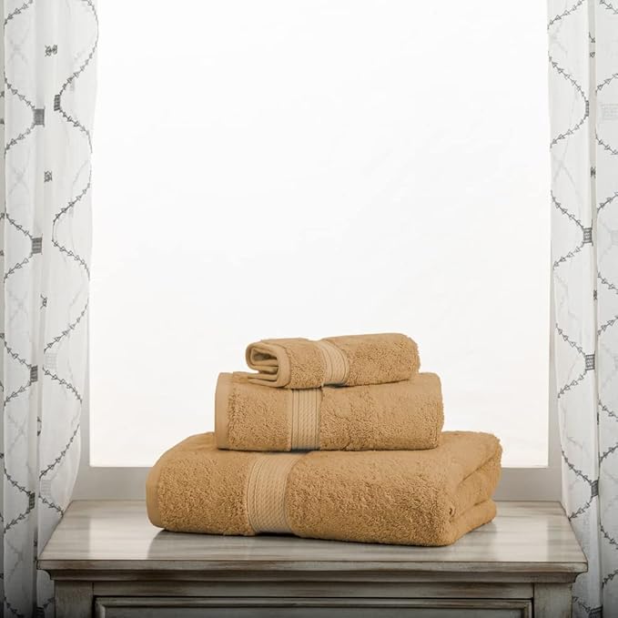 Superior Egyptian Cotton Pile 3 Piece Towel Set, Includes 1 Bath, 1 Hand, 1 Face Towel/Washcloth, Ultra Soft Luxury Towels, Thick Plush Essentials, Guest Bath, Spa, Hotel Bathroom, Toast