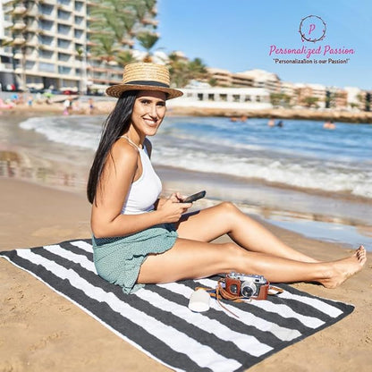 Personalized Passion Beach Towels for Adults - Custom Pool Towels with Name - Highly Absorbent Cotton - Striped Design for Women & Men - Large 70x30 Bath Sheet for Hotel, Swim & Camping - Dark Gray