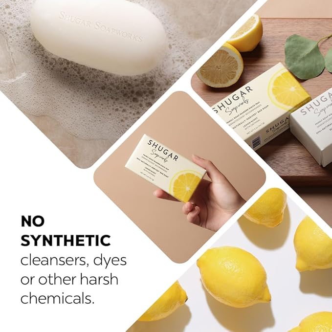 Shugar Soapworks Oatmeal & Lemon Verbena 5 oz Beauty Bar Soap 8-Pack | Plant-Based Vegan Formula | Sulfate & Paraben Free | Gentle Exfoliating Cleanser with Finely Ground Oatmeal Flakes