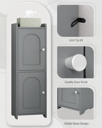 Bathroom Storage Cabinet, Corner Floor Cabinet with 2 Doors and Adjustable Shelf, Narrow Toilet Paper Cabinets, Bathroom Organizer for Small Spaces, 7.9" D x 9.8" W x 29.5" H Gray