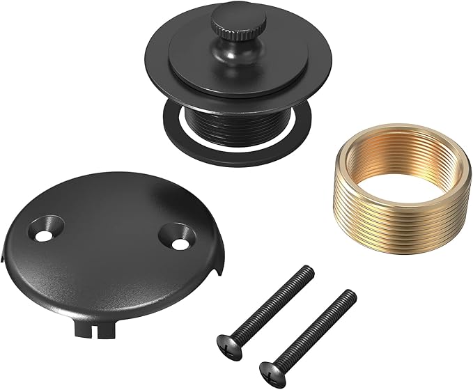 Matte Black Tub Drain and Overflow Kit, Replacement Bath Tub Drain Trim Set,Lift & Turn Bathtub Drain Kit with 2-Hole Overflow Faceplate Conversion Kit Assembly Fine/Coarse Thread