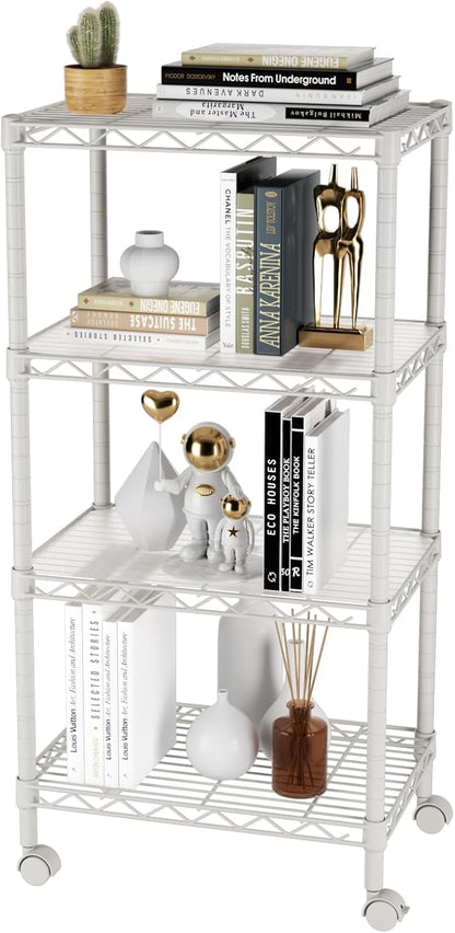SINGAYE 4 Small Shelves Storage Shelf Wire Shelving Unit Metal Shelf Adjustable Organizers Storage Shelving with Wheels for Bathroom Laundry Room Kitchen Pantry