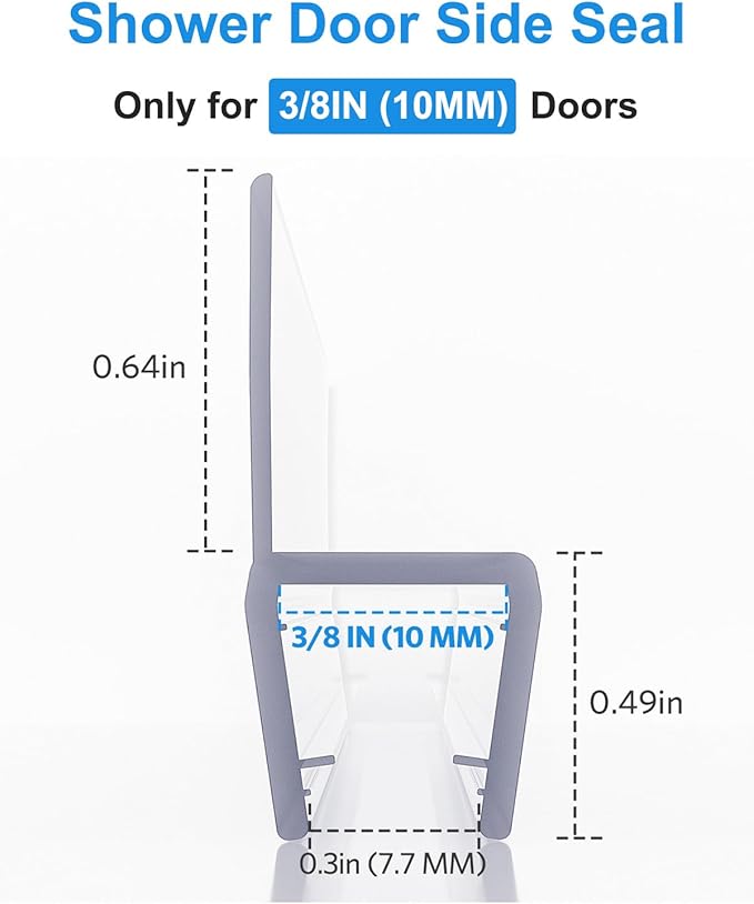 Shower Door Side Seal, 3Pack Shower Door Side Sweep Strip, Frameless Glass Doors Seal Strip for 3/8'' (10mm) Thick Doors, Showers Water Guard & Barrier 39.3'' x 0.39''