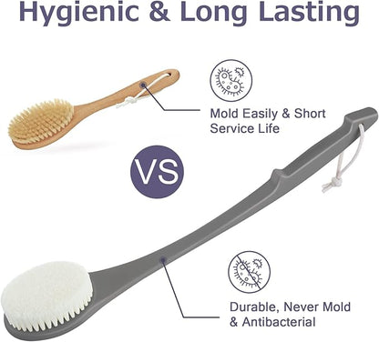 Body Back Scrubber – 17'' Long Handle Shower Brush, Durable Exfoliator for Dry & Wet Use, Deep Cleansing & Gentle Exfoliation for Smooth Skin – for Men, Women & Elderly (Gray)