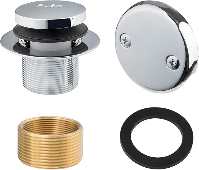 Artiwell Tip-Toe Bathtub Drains Trim Set with Two-Hole Overflow Faceplate, Replacement Bath Drain Trim Kit with 2-Hole Overflow Faceplate and Universal Fine/Coarse Thread (CHROME PLATED)