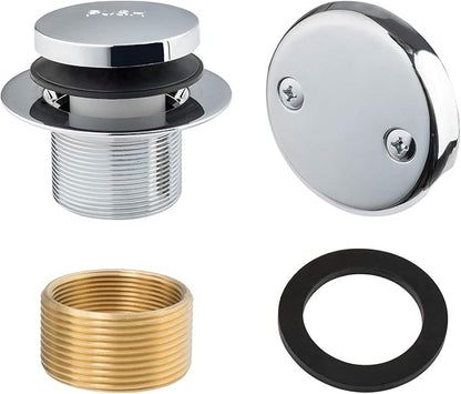 Artiwell Tip-Toe Bathtub Drains Trim Set with Two-Hole Overflow Faceplate, Replacement Bath Drain Trim Kit with 2-Hole Overflow Faceplate and Universal Fine/Coarse Thread (CHROME PLATED)