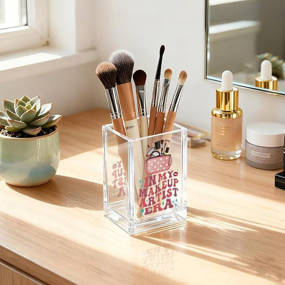 In My Makeup Artist Era Acrylic Cosmetic Holder, Funny Makeup Brush Holder Gifts for Cosmetologist Women Girls, Bathroom Vanity Storage for Make up Brushes, Vanity Desk Accessories
