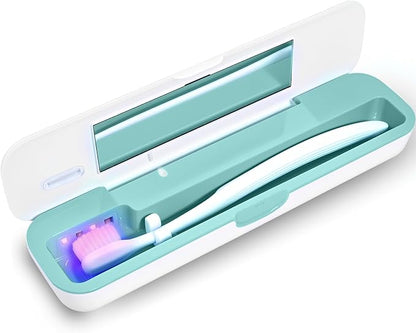 UV Toothbrush Sanitizer and Holder, Portable Travel Case and Cover, Toothbrush Cleaner Powered by AA Battery or USB-C, Fits Most Brushes