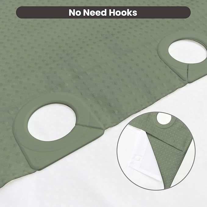 Inhousolu No Hook Waffle Weave Shower Curtain with Removable Snap in Fabric Liner Set for Bathroom, 230 GSM Heavy Duty Weighted Hem, Water Repellent Washable Bath Curtains, 72 x 72 Inch, Sage Green