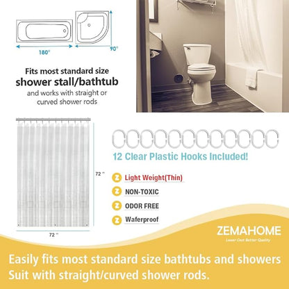 Thin 3D EVA Shower Curtain Liner Geometric, 72x72 Premium Light Weight Clear Plastic Bathroom Shower Curtain with Rustproof Metal Grommets 3 Magnets for Shower Stall, Bathtubs