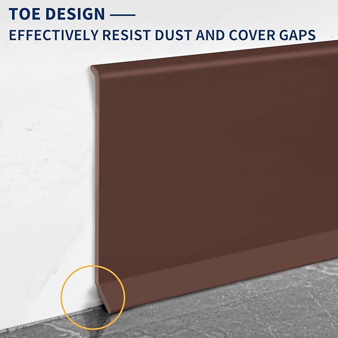 Flexible Baseboard Molding Trim 4 Inch Self-Adhesive Vinyl Wall Base Peel and Stick Cove Base Rubber Wall Baseboard Moulding Trim (20Ft, Brown)