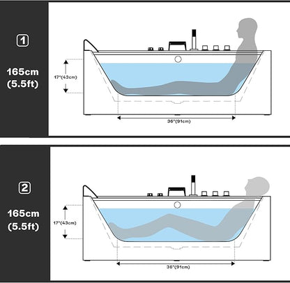 Empava 59" Acrylic Alcove Whirlpool Bathtub - 11 Jets Hydromassage with Chromatherapy, 750W, 58 Gallons, 3-Side Apron, Waterfall Faucet & ETL Certified