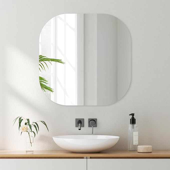 VASUHOME Frameless Bathroom Mirror, 24 x 24 Inch Wall Vanity Mirror, Large Wall Mounted Mirrors for Bathroom, Living Room, Bedroom, Entryway