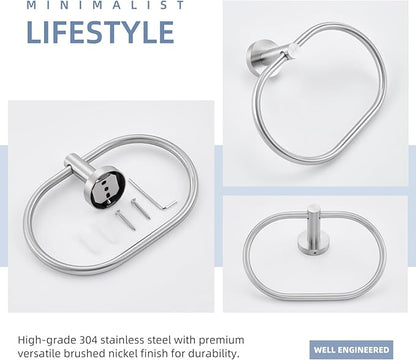 Angle Simple Towel Ring Swivel, SUS 304 Stainless Steel Bathroom Hand Towel Holder, Brushed Nickel