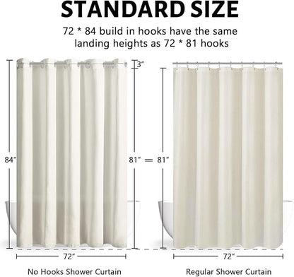 Furlinic No Hook Extra Long Shower Curtain 84 Length,Soft Fabric Bathroom Curtain with 10 Plastic Split Grommets,Waterproof & Machine Washable,Modern Hotel Style,Beige,72x84 Inch