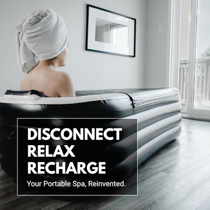Alaskey® Portable Inflatable Bathtub For Ice Bath Or Hot Baths | Foldable & Freestanding Soaking Recovery Tub For Adults | Durable, Space-Saving, Easy To Store | Perfect For Indoor Home Spa Relaxation