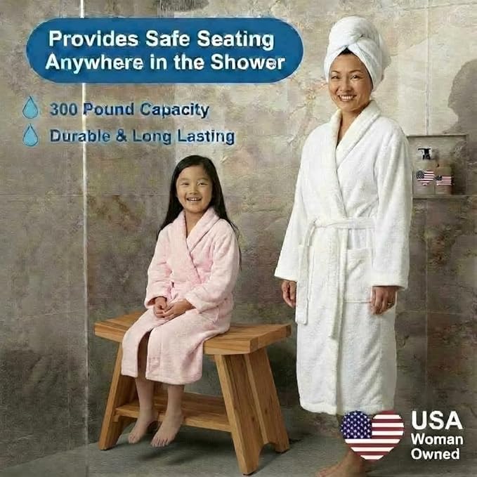 EcoDecors 35 Inch Serenity Teak Shower Bench – Waterproof Bathroom Seat with Large Storage Shelf For Adults & Seniors | Spa-Style Teak Wood Stool with Non-Slip Feet, Elegant Finish, 300 Pound Capacity