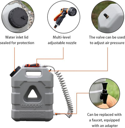5.5Gallon/ 21L Portable Water Containers with Pump and 8 Modes Sprayer, Pressurized Water Container for Camping Shower, Off Road Shower, Outdoor Hiking, Picnic, Ideal Camping Essentials