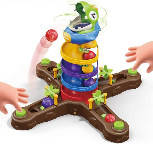 Dinosaur Ball Drop Toys for 3 4 5 6 7 8 Years Old Kids, Dino Spin Twister Toddlers Toy, Shoot Balls Toddler Montessori Toys Gifts for 1-6 Year Old Boys Girls, 4 Players PK Mode