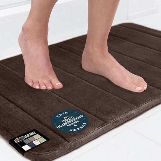 GORILLA GRIP Memory Foam Bath Mat, Soft Absorbent US Designed Bathroom Rug, Gripping Dots Machine Washable Bathmat, Cushioned Floor Mats, Shower Sink Rugs Room Décor Accessories, 30x20 Brown