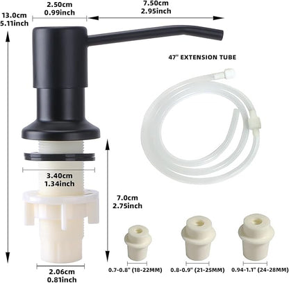 Soap Dispenser for Kitchen Sink, Built in Sink Soap Dispenser, Countertop Soap Dispenser Pump with 47" Extension Tube kit, No Need to Fill Little Bottle Again, Black