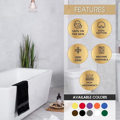 Ample Decor Hand Towel 18 X 28 Inch Pack of 52 600 GSM 100% Cotton,Soft Absorbent Thick Durable Premium Quality, for Hotel, Bathroom, Spa, Daily Use, Gym - Yellow