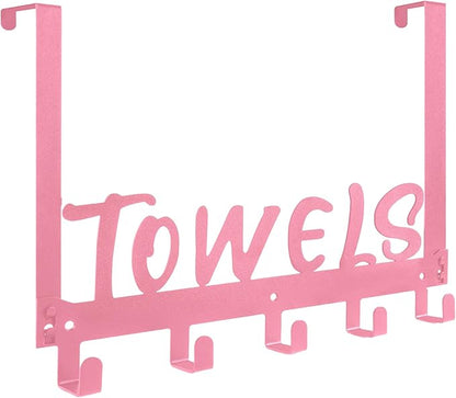 Over The Door Hook - 5 Coat Hooks Towel Rack for Bathroom & Bedroom (Pink)