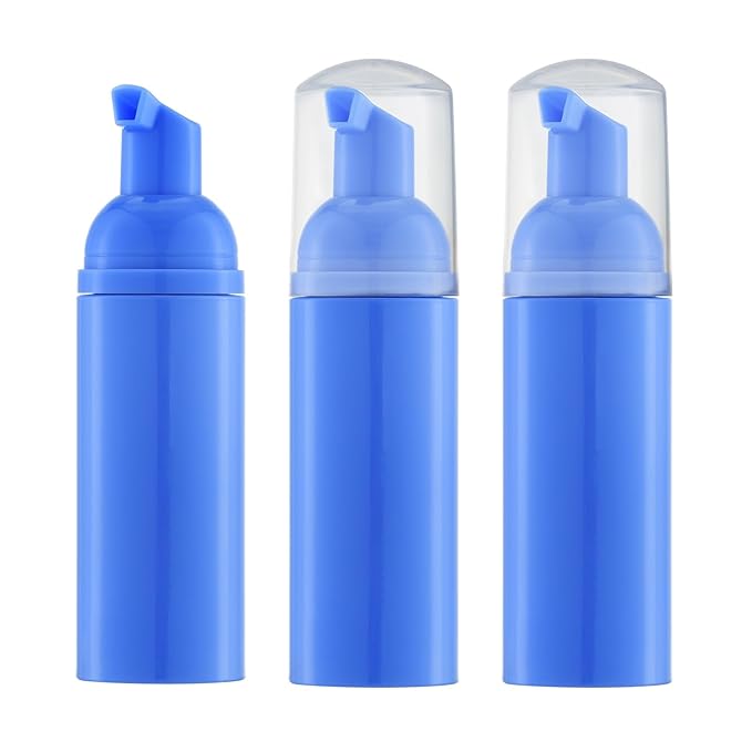 Tekson 3 PCS Soap Foam Bottle (2 oz), Empty Travel Foaming Lash Shampoo for Cleanser, Dispenser (Blue)